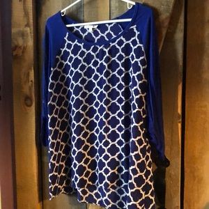 Royal Blue and White Geometric Blouse